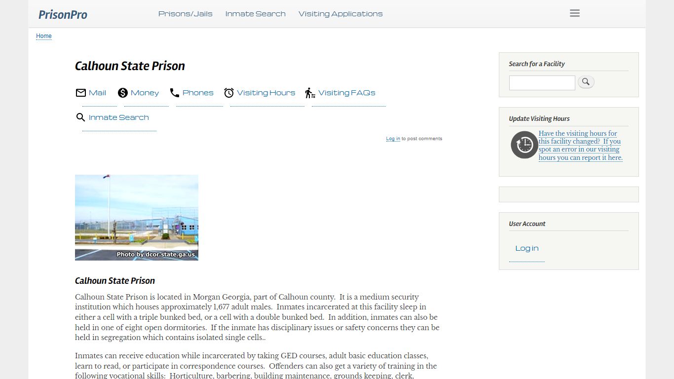 Calhoun State Prison Visiting hours, inmate phones, mail