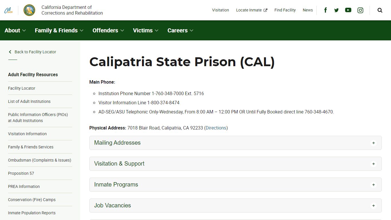 Calipatria State Prison (CAL) - California Department of Corrections ...